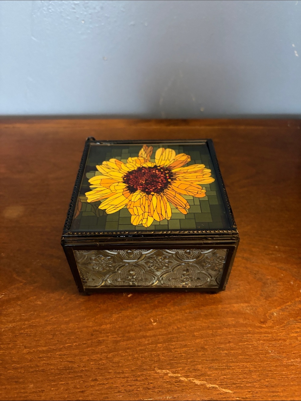 Glass Sunflower Jewelry Case
